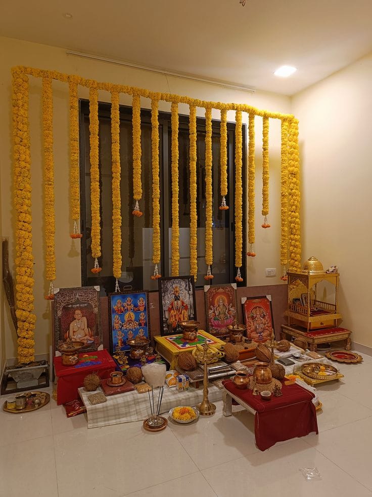 Griha Pravesh housewarming puja ceremony with sacred fire and offerings