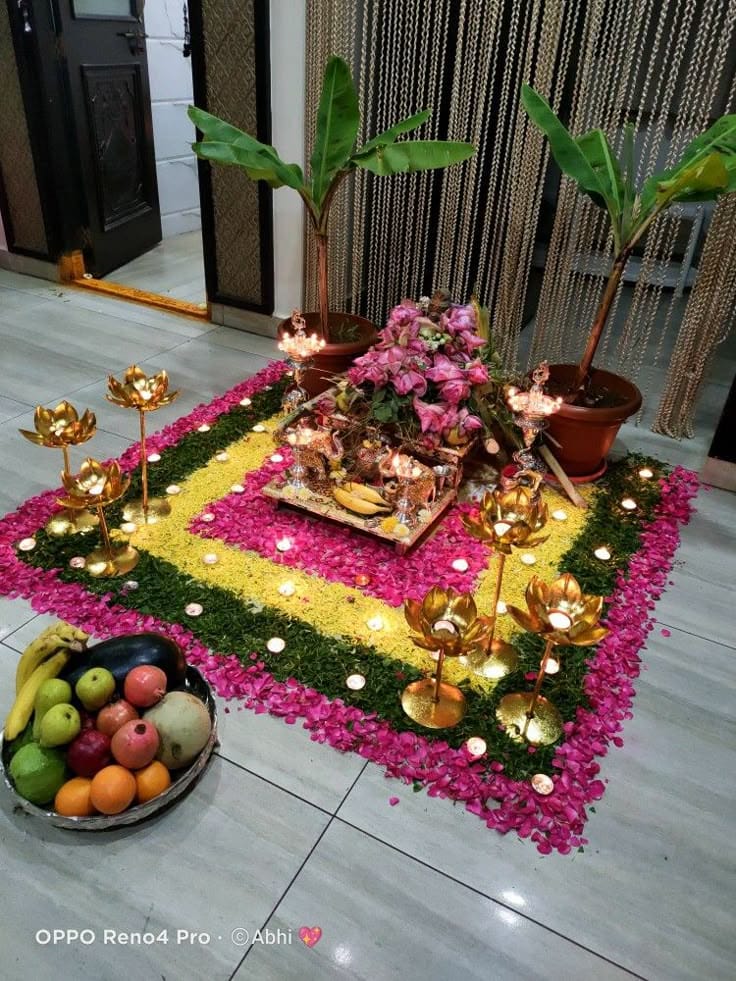 Griha Pravesh housewarming puja ceremony with sacred fire and offerings